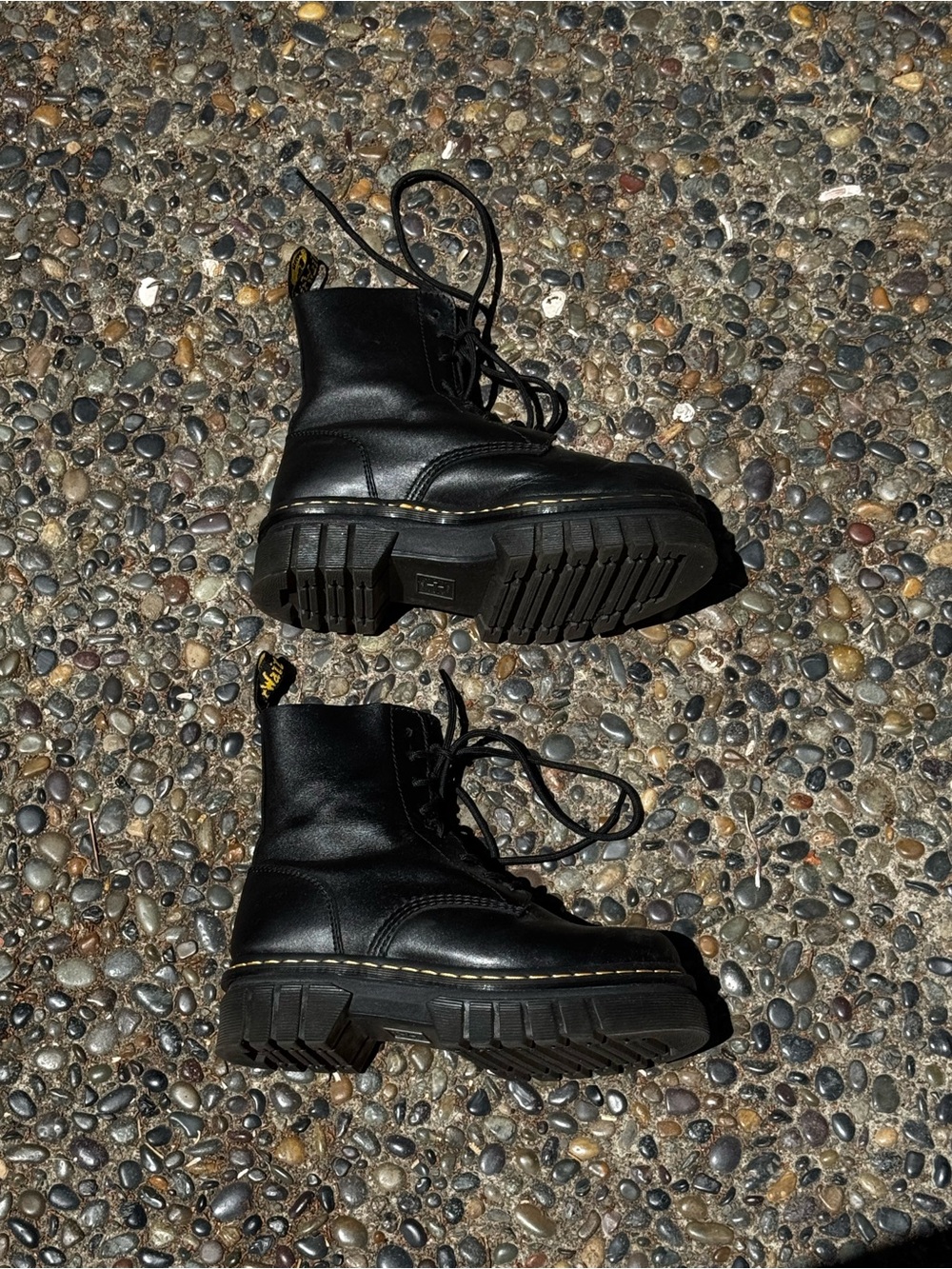 Dr. Martens Black Leather Platform Chunky Heel Combat Boots - Picture 3 of 4
